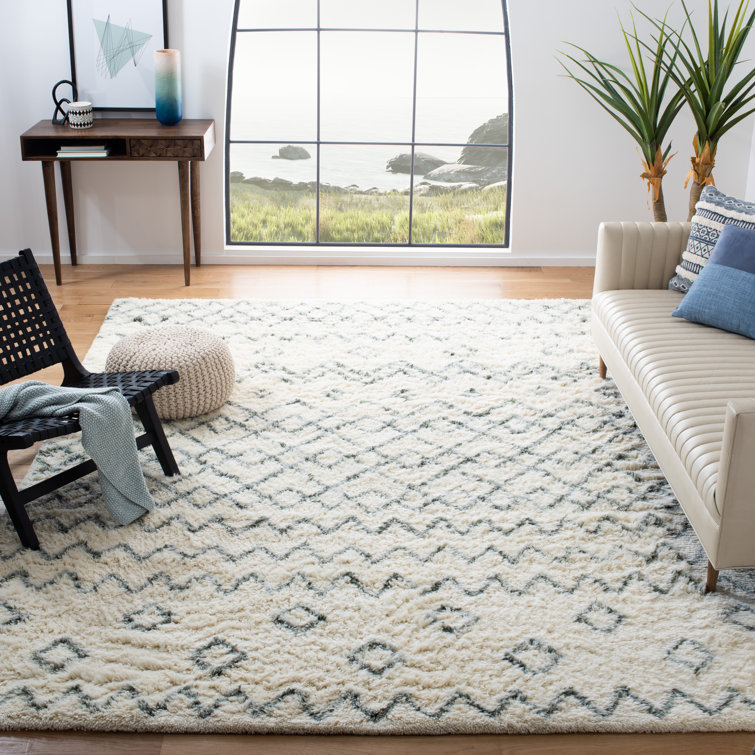 Union Rustic Powell Geometric Handmade Tufted Wool Beige/Blue Area Rug